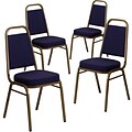 Flash Furniture HERCULES™ Fabric Gold Frame Trapezoidal Back Banquet Chair, Navy, 4/Pack