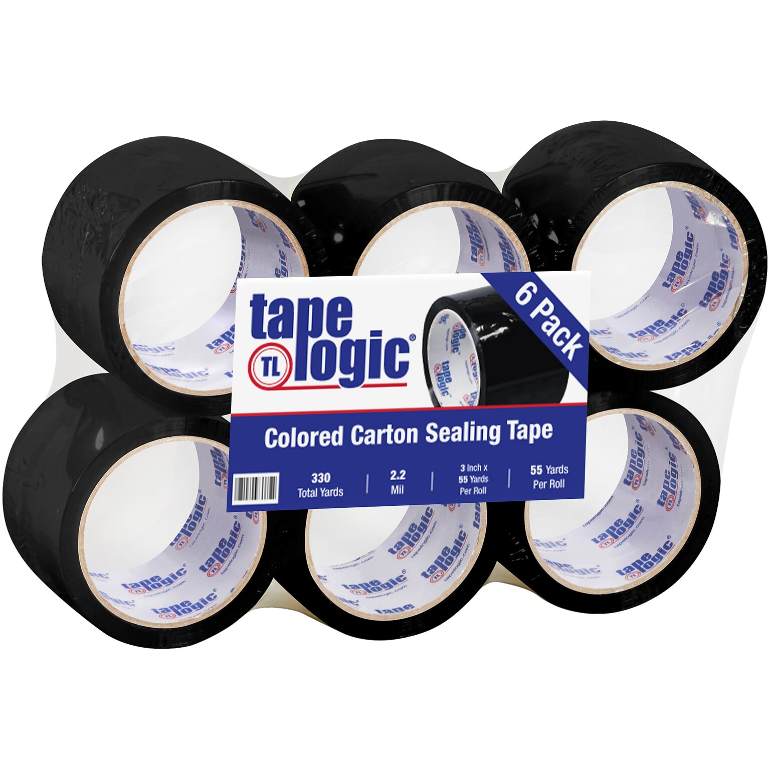 Tape Logic Colored Carton Sealing Heavy Duty Packing Tape, 3 x 55 yds., Black, 6/Carton (T90522BK6PK)