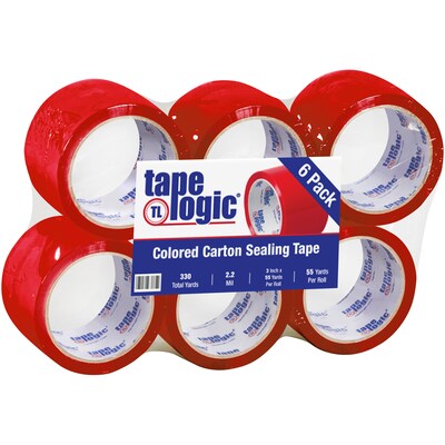 Tape Logic Colored Carton Sealing Heavy Duty Packing Tape, 3 x 55 yds., Red, 6/Carton (T90522R6PK)