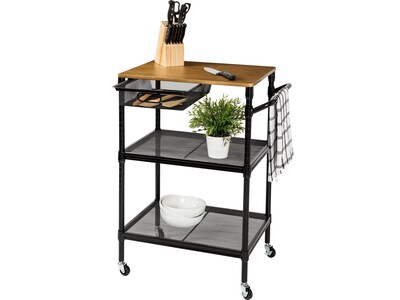 Honey-Can-Do Kitchen 2-Shelf Metal Mobile Kitchen Cart with Lockable Wheels, Matte Black/Brown (CRT-