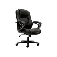 HON High-Back Chair, Fixed Arms, Black Vinyl (BSXVL402EN11)