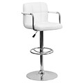 Flash Furniture Adjustable-Height Contemporary Quilted Vinyl Barstool, White w/Chrome Arms and Base