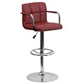 Flash Furniture Adjustable-Height Contemporary Barstool, Burgundy Quilted Vinyl, Arms & Chrome Base