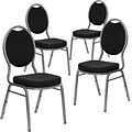 Flash Furniture HERCULES Teardrop Banquet Chairs W/Black Fabric & Silver Vein Frame, 4/Pack