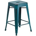 Flash Furniture 24 High Backless Distressed Metal Indoor Counter-Height Stool, Blue (ETBT350324KB)