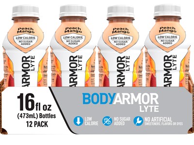 BodyArmor LYTE Peach Mango Sports Drink, 16 oz. Bottles, 12/Pack (100012-1.2)