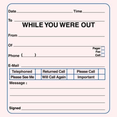 Rediform While You Were Out Message Pad, 4 x 4, Unruled, Pink, 512 Sheets/Pad (47696)