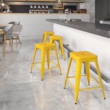 Flash Furniture Kai Industrial Galvanized Steel Counter Stool without Back, Yellow (CH3132024YL)