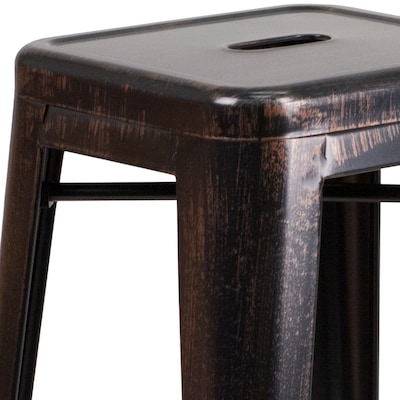 Flash Furniture Kai Industrial Metal Bar Stool without Back, Black-Antique Gold (CH3132030BQ)