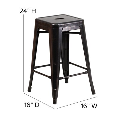 Flash Furniture Kai Industrial Metal Counter Stool without Back, Black-Antique Gold (CH3132024BQ)
