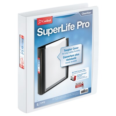 Cardinal SuperLife Pro EasyOpen ClearVue 1 1/2 3-Ring View Binders, D-Ring, White (54662)