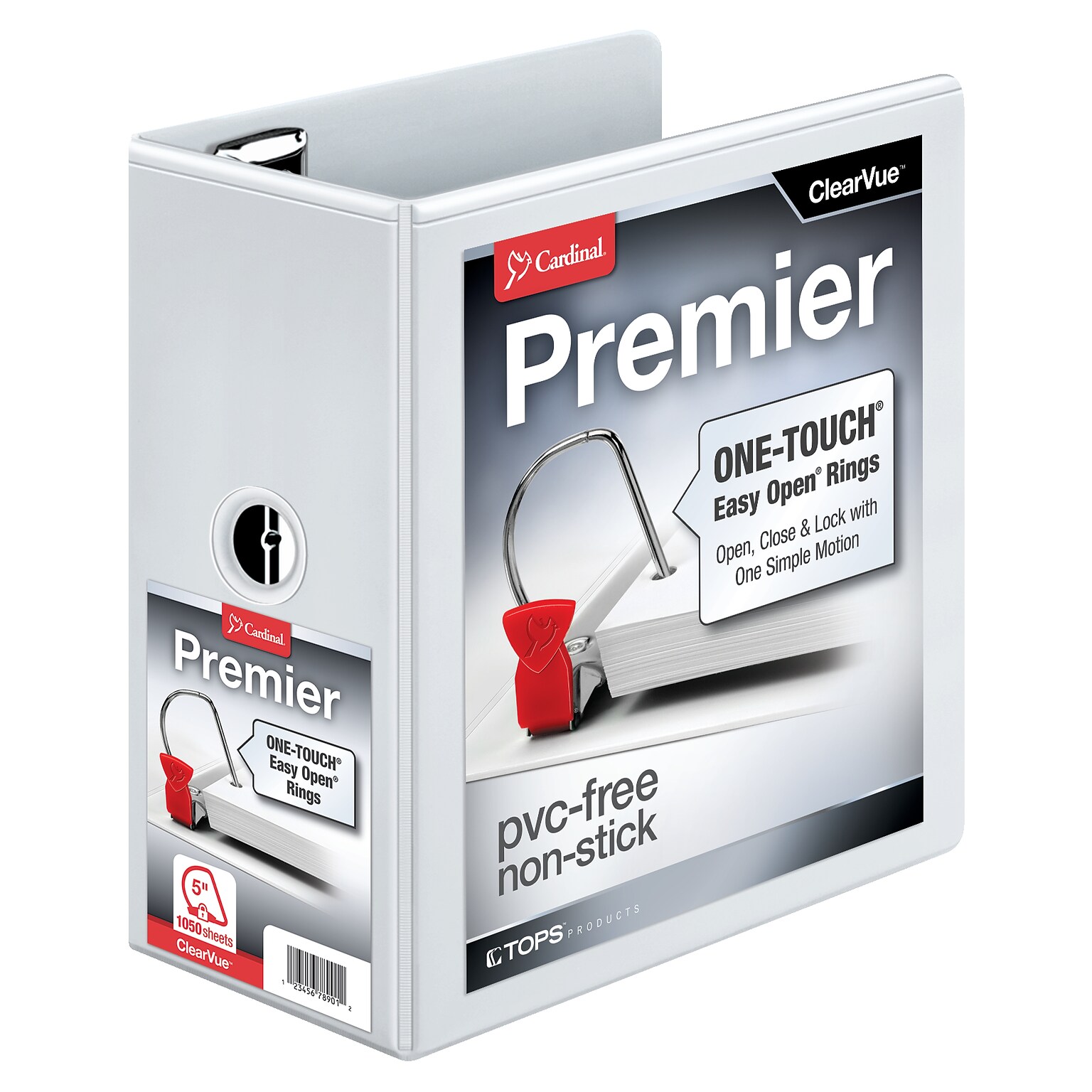 Cardinal Premier ClearVue 5 3-Ring View Binders, D-Ring, White (10350CB)