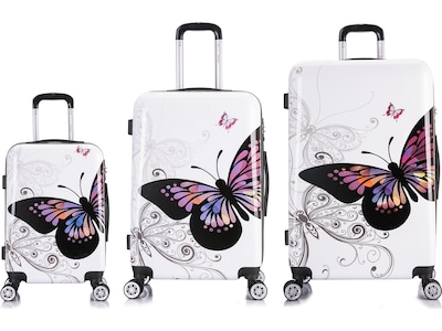 InUSA 3-Piece Hardside Butterfly Spinner Luggage Set, TSA Checkpoint Friendly, Butterfly (IUAPCSML-BUT)