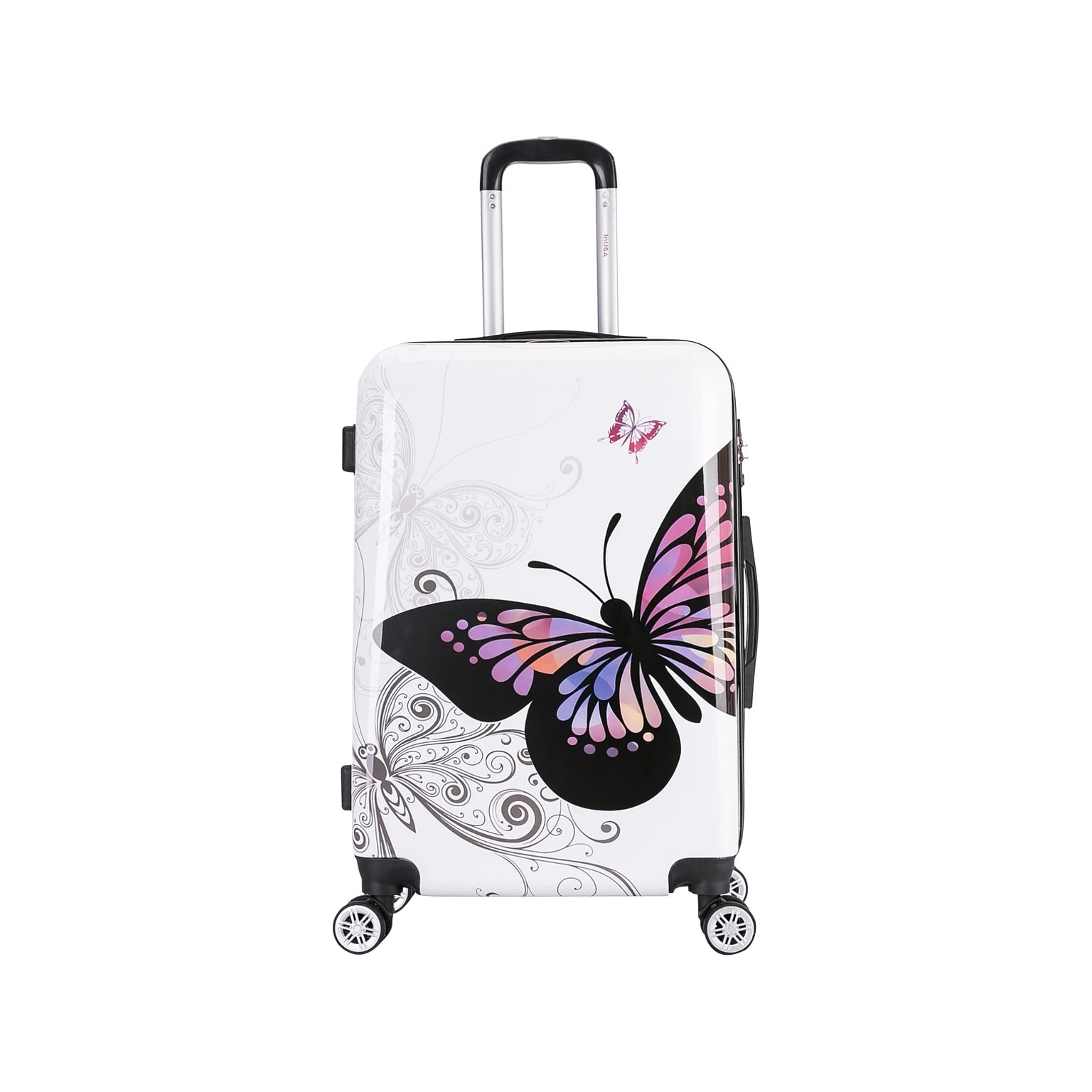 InUSA 24 Hardside Butterfly Suitcase, 4-Wheeled Spinner, TSA Checkpoint Friendly, Butterfly (IUAPC00M-BUT)