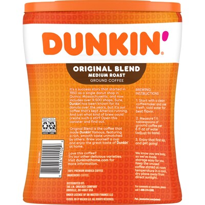 Dunkin Original Blend Ground Coffee, Medium Roast, 30 oz. Canister (8133401102)