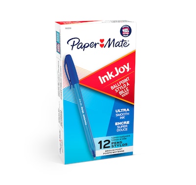 Paper Mate InkJoy 100 ST Ballpoint Pen, Medium Point, Blue Ink, Dozen (1951256)