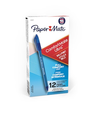 Paper Mate ComfortMate Ultra Ballpoint Pen, Medium Point, Blue Ink, Dozen (6110187)