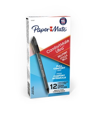 Paper Mate ComfortMate Ultra Ballpoint Pen, Medium Point, Black Ink, Dozen (6130187)