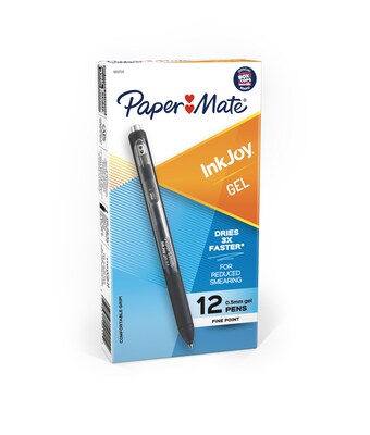 Paper Mate InkJoy Retractable Gel Pen, Fine Point, Black Ink, Dozen (1951720)