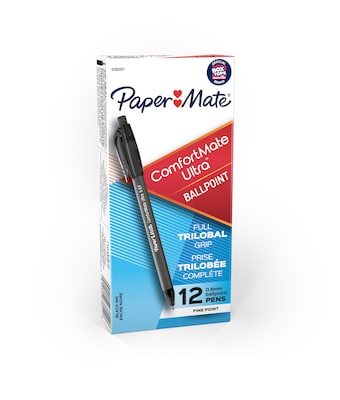 Paper Mate ComfortMate Ultra Retractable Ballpoint Pen, Fine Point, Black Ink, Dozen (6380187)