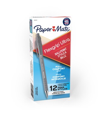 Paper Mate FlexGrip Ultra Retractable Ballpoint Pen, Medium Point, Black Ink, 12/Pack (9530131)