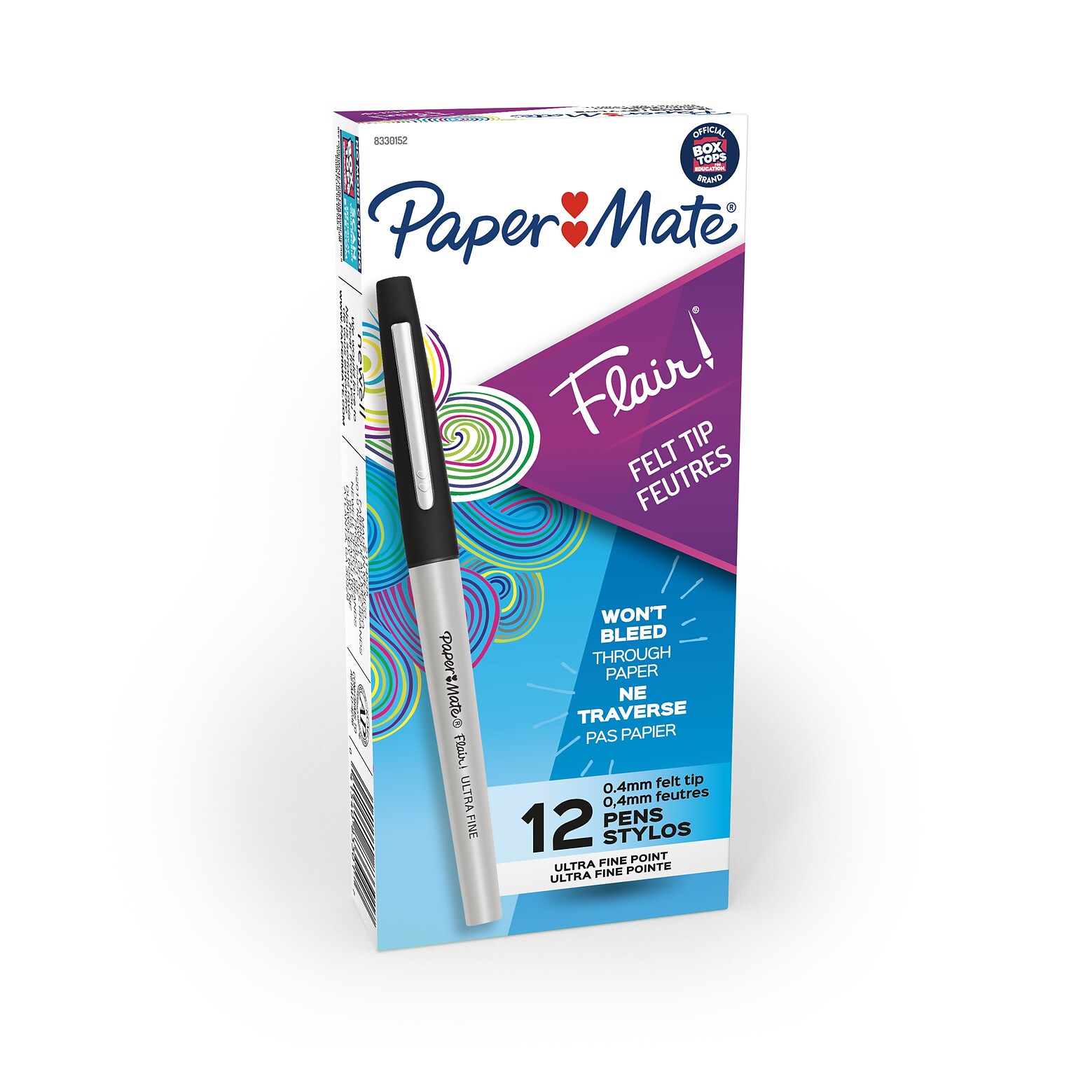 Paper Mate Flair Felt Pen, Ultra Fine Point, Black Ink, Dozen (8330152)