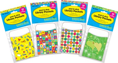 Barker Creek Bright Colors Library Pockets, Assorted Designs, 120/Set (4062)