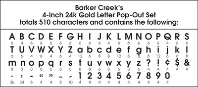 Barker Creek Gold 4" Letter Pop-Outs, 510 Characters/Set (4058)