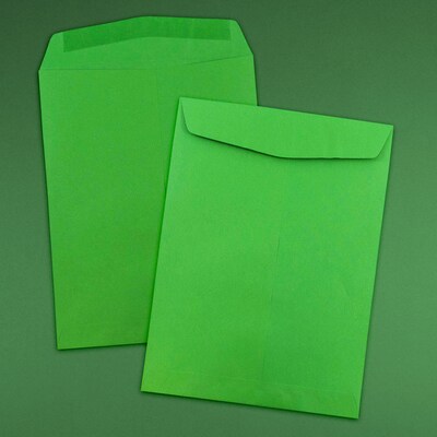 JAM Paper Open End Catalog Envelope, 9" x 12", Green, 100/Box (80402)
