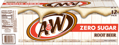 A&W Zero Sugar Root Beer Soda, 12 oz., 24/Carton (10000853)