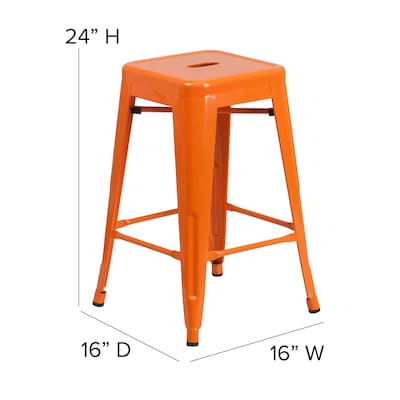 Flash Furniture Kai Industrial Metal Counter Stool without Back, Orange (CH3132024OR)