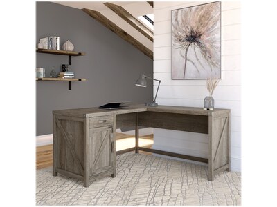 kathy ireland® Home by Bush Furniture Cottage Grove 60" L-Shaped Desk with Drawer, Restored Gray (CGD160RTG-03)