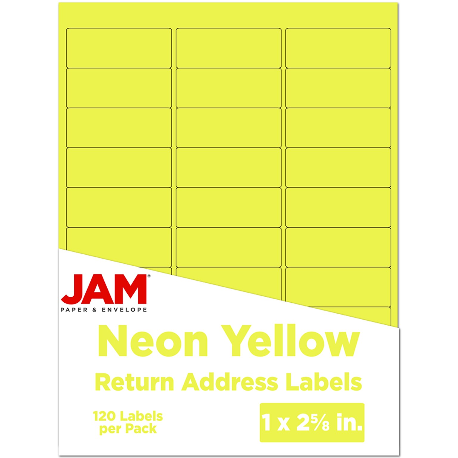 JAM Paper Laser/Inkjet Address Labels, 1 x 2 5/8, Neon Yellow, 30 Labels/Sheet, 4 Sheets/Pack (354328008)