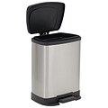 Honey-Can-Do Stainless Steel Rectangular Step Trash Cans with Lid, Silver/Black, 2.11 Gallon (TRS-06