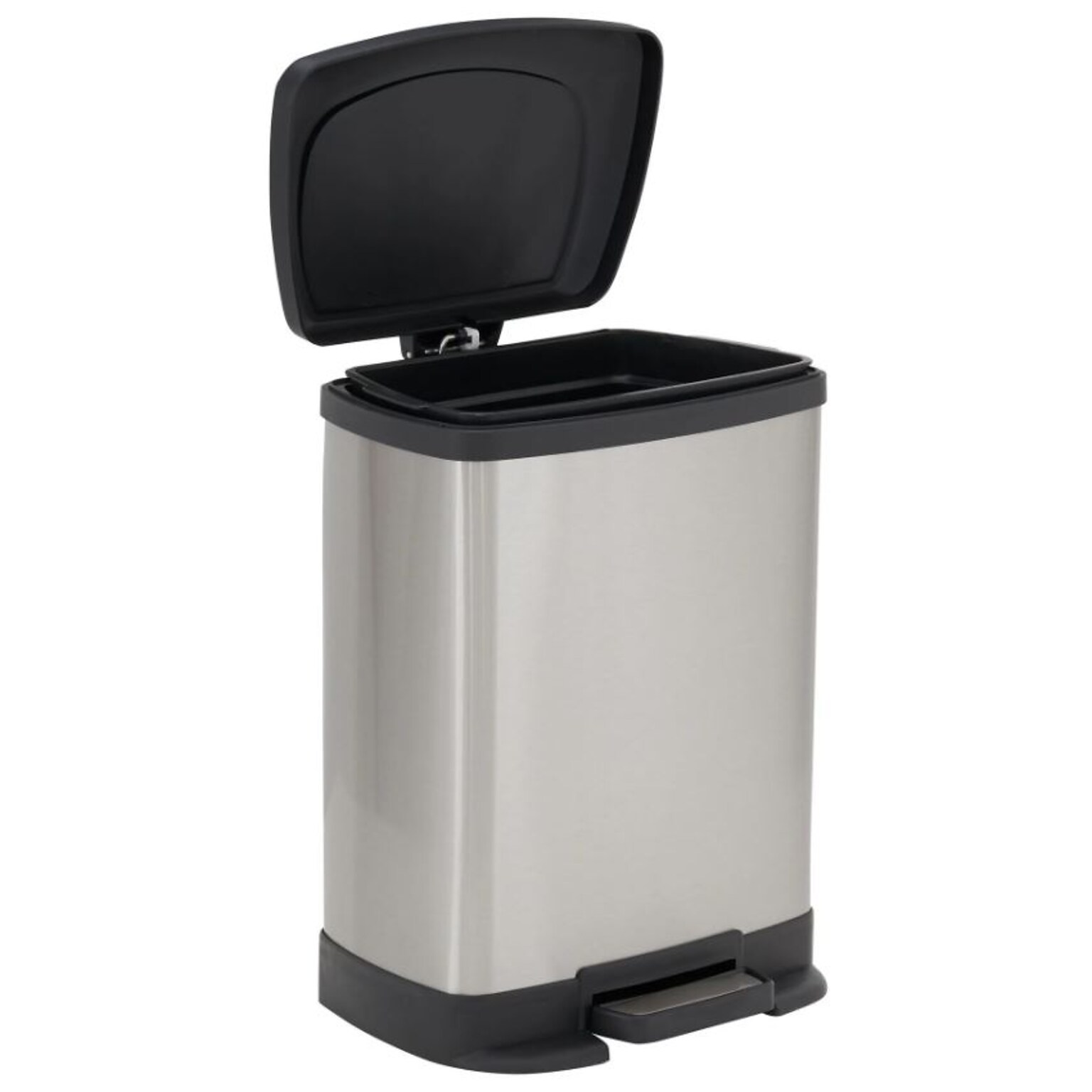 Honey-Can-Do Stainless Steel Rectangular Step Trash Cans with Lid, Silver/Black, 2.11 Gallon (TRS-06309)