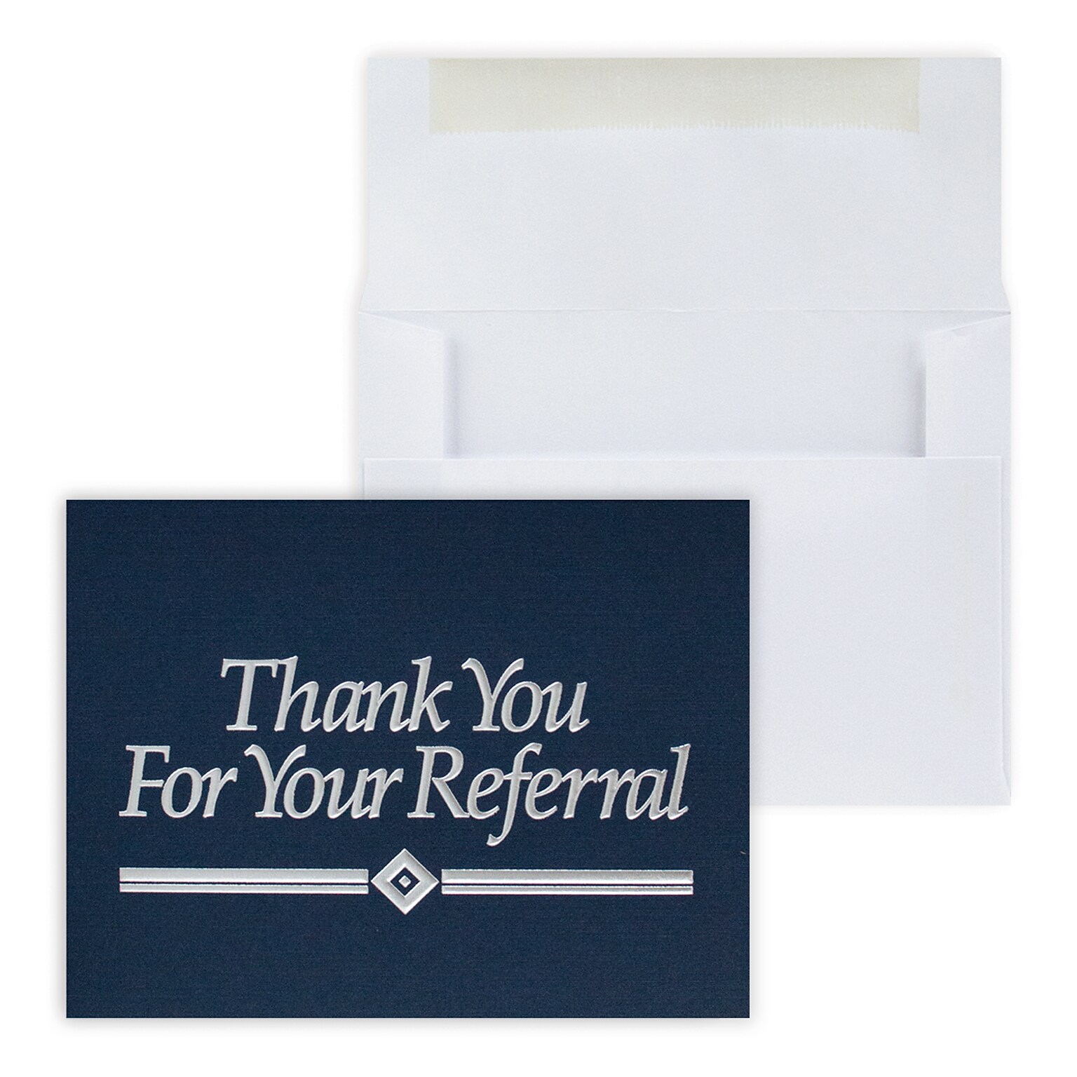 Custom Thank You Referral Navy with Foil Greeting Cards, With Envelopes, 5-3/8 x 4-1/4, 25 Cards per Set
