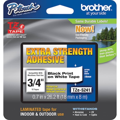 Brother P-touch TZe-S241 Laminated Extra Strength Label Maker Tape, 3/4 x 26-2/10, Black on White