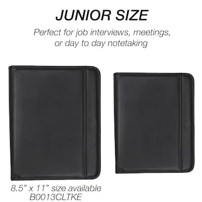 Samsill Professional Junior Leather Portfolio Case with Zipper Closure, Black Napa (70821)