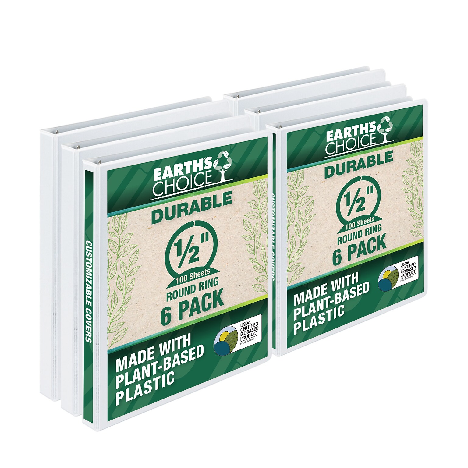Samsill Earths Choice Biobased 1/2 3-Ring View Binders, White, 6/Pack (I08917)