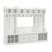 Bush Furniture Woodland Full Entryway Storage Set with Coat Rack and Shoe Bench with Doors, White As