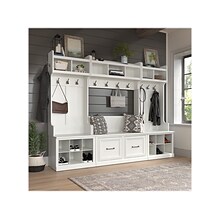 Bush Furniture Woodland Full Entryway Storage Set with Coat Rack and Shoe Bench with Doors, White As