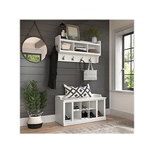 Bush Furniture Woodland 40W Shoe Storage Bench with Shelves and Wall Mounted Coat Rack, White Ash (W