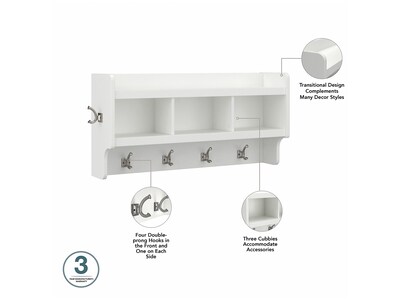 Bush Furniture Woodland 40W Shoe Storage Bench with Shelves and Wall Mounted Coat Rack, White Ash (WDL004WAS)