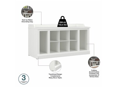 Bush Furniture Woodland 40W Shoe Storage Bench with Shelves and Wall Mounted Coat Rack, White Ash (WDL004WAS)