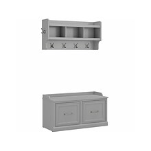 Bush Furniture Woodland 40W Shoe Storage Bench with Doors and Wall Mounted Coat Rack, Cape Cod Gray