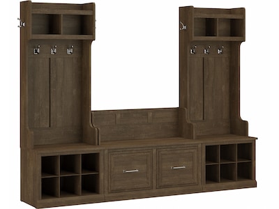 Bush Furniture Woodland Entryway Storage Set with Hall Trees and Shoe Bench with Doors, Ash Brown (W