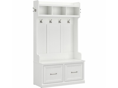Bush Furniture Woodland 40W Hall Tree and Shoe Storage Bench with Doors, White Ash (WDL001WAS)