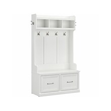 Bush Furniture Woodland 40W Hall Tree and Shoe Storage Bench with Doors, White Ash (WDL001WAS)