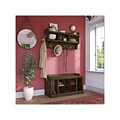 Bush Furniture Woodland 40W Shoe Storage Bench with Shelves and Wall Mounted Coat Rack, Ash Brown (W