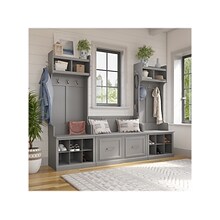 Bush Furniture Woodland Entryway Storage Set with Hall Trees and Shoe Bench with Doors, Cape Cod Gra